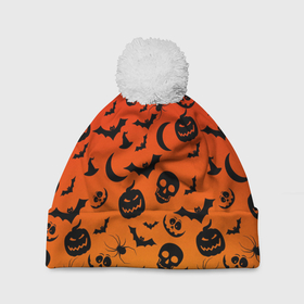Шапка 3D c помпоном с принтом НАСТРОЕНИЕ  Halloween в Ухте, 100% полиэстер | универсальный размер, печать по всей поверхности изделия | 