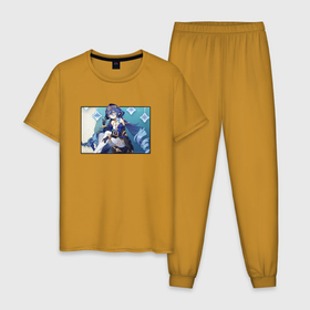 Мужская пижама хлопок с принтом Лайла Геншин импакт в Белгороде, 100% хлопок | брюки и футболка прямого кроя, без карманов, на брюках мягкая резинка на поясе и по низу штанин
 | Тематика изображения на принте: 