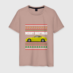 Мужская футболка хлопок с принтом Merry Driftmas Nissan Silvia S15 Ugly Sweater в Тюмени, 100% хлопок | прямой крой, круглый вырез горловины, длина до линии бедер, слегка спущенное плечо. | 