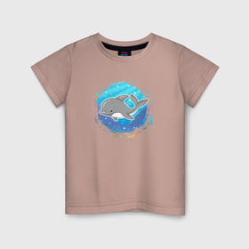 Детская футболка хлопок с принтом Мультяшный дельфин под водой в Санкт-Петербурге, 100% хлопок | круглый вырез горловины, полуприлегающий силуэт, длина до линии бедер | 