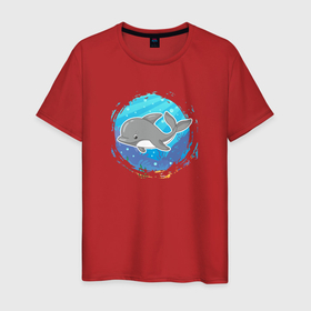 Мужская футболка хлопок с принтом Мультяшный дельфин под водой в Кировске, 100% хлопок | прямой крой, круглый вырез горловины, длина до линии бедер, слегка спущенное плечо. | Тематика изображения на принте: 