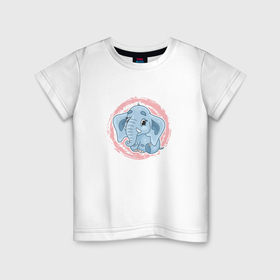 Детская футболка хлопок с принтом Мультяшный милый слонёнок в Санкт-Петербурге, 100% хлопок | круглый вырез горловины, полуприлегающий силуэт, длина до линии бедер | 