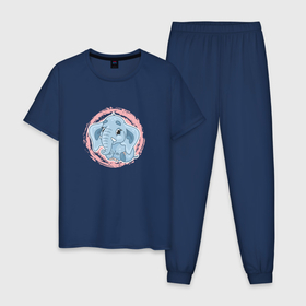 Мужская пижама хлопок с принтом Мультяшный милый слонёнок в Санкт-Петербурге, 100% хлопок | брюки и футболка прямого кроя, без карманов, на брюках мягкая резинка на поясе и по низу штанин
 | 
