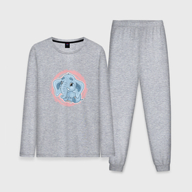 Мужская пижама хлопок (с лонгсливом) с принтом Мультяшный милый слонёнок в Кировске,  |  | 