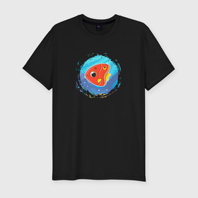 Мужская футболка хлопок Slim с принтом Мультяшная красная морская рыбка в Санкт-Петербурге, 92% хлопок, 8% лайкра | приталенный силуэт, круглый вырез ворота, длина до линии бедра, короткий рукав | Тематика изображения на принте: 