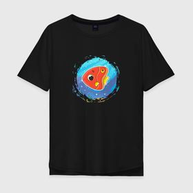 Мужская футболка хлопок Oversize с принтом Мультяшная красная морская рыбка в Санкт-Петербурге, 100% хлопок | свободный крой, круглый ворот, “спинка” длиннее передней части | Тематика изображения на принте: 