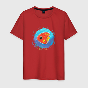 Мужская футболка хлопок с принтом Мультяшная красная морская рыбка в Санкт-Петербурге, 100% хлопок | прямой крой, круглый вырез горловины, длина до линии бедер, слегка спущенное плечо. | Тематика изображения на принте: 