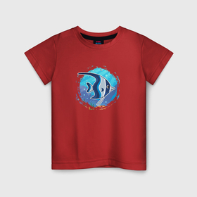 Детская футболка хлопок с принтом Мультяшная рыбка скалярия , 100% хлопок | круглый вырез горловины, полуприлегающий силуэт, длина до линии бедер | Тематика изображения на принте: 