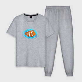 Мужская пижама хлопок с принтом Мультяшная рыба клоун в Санкт-Петербурге, 100% хлопок | брюки и футболка прямого кроя, без карманов, на брюках мягкая резинка на поясе и по низу штанин
 | 