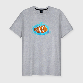 Мужская футболка хлопок Slim с принтом Мультяшная рыба клоун в Петрозаводске, 92% хлопок, 8% лайкра | приталенный силуэт, круглый вырез ворота, длина до линии бедра, короткий рукав | 