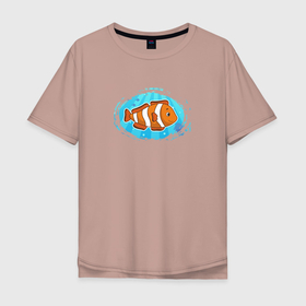 Мужская футболка хлопок Oversize с принтом Мультяшная рыба клоун в Петрозаводске, 100% хлопок | свободный крой, круглый ворот, “спинка” длиннее передней части | Тематика изображения на принте: 