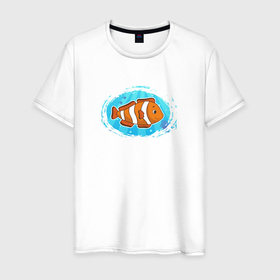 Мужская футболка хлопок с принтом Мультяшная рыба клоун в Тюмени, 100% хлопок | прямой крой, круглый вырез горловины, длина до линии бедер, слегка спущенное плечо. | 