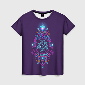 Женская футболка 3D с принтом Скорпион знак Зодиака символ и яркий орнамент в Кировске, 100% полиэфир ( синтетическое хлопкоподобное полотно) | прямой крой, круглый вырез горловины, длина до линии бедер | 