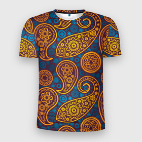 Мужская футболка 3D Slim с принтом Узор Пейсли   индийский орнамент в Тюмени, 100% полиэстер с улучшенными характеристиками | приталенный силуэт, круглая горловина, широкие плечи, сужается к линии бедра | Тематика изображения на принте: 