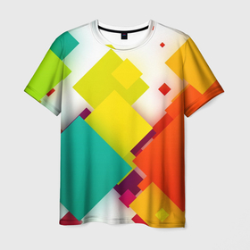 Мужская футболка 3D с принтом Цветные геометрические квадраты в Белгороде, 100% полиэфир | прямой крой, круглый вырез горловины, длина до линии бедер | 