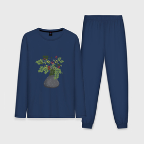 Мужская пижама хлопок (с лонгсливом) с принтом Букет цветов в серой вазе в Кировске,  |  | 