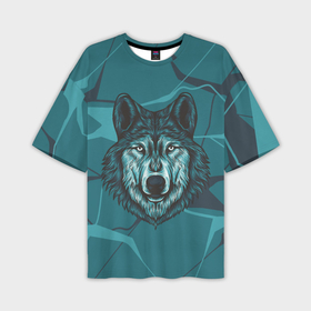 Мужская футболка OVERSIZE 3D с принтом Голова синего волка ,  |  | 