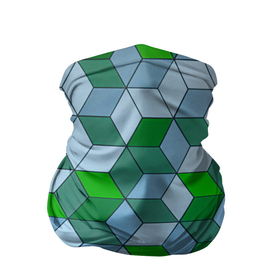 Бандана-труба 3D с принтом Зелёные и серые абстрактные кубы с оптической иллюзии в Курске, 100% полиэстер, ткань с особыми свойствами — Activecool | плотность 150‒180 г/м2; хорошо тянется, но сохраняет форму | 