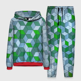 Мужской костюм 3D (с толстовкой) с принтом Зелёные и серые абстрактные кубы с оптической иллюзии в Курске,  |  | Тематика изображения на принте: 