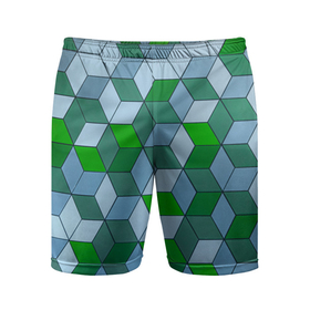 Мужские шорты спортивные с принтом Зелёные и серые абстрактные кубы с оптической иллюзии в Курске,  |  | 