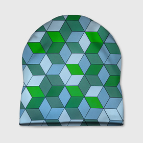 Шапка 3D с принтом Зелёные и серые абстрактные кубы с оптической иллюзии в Екатеринбурге, 100% полиэстер | универсальный размер, печать по всей поверхности изделия | 