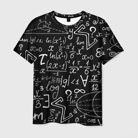 Мужская футболка 3D с принтом Математика на чёрном фоне в Петрозаводске, 100% полиэфир | прямой крой, круглый вырез горловины, длина до линии бедер | 