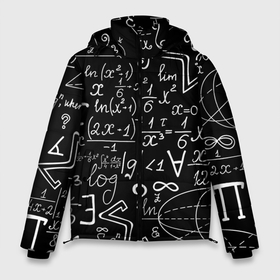 Мужская зимняя куртка 3D с принтом Математика на чёрном фоне в Тюмени, верх — 100% полиэстер; подкладка — 100% полиэстер; утеплитель — 100% полиэстер | длина ниже бедра, свободный силуэт Оверсайз. Есть воротник-стойка, отстегивающийся капюшон и ветрозащитная планка. 

Боковые карманы с листочкой на кнопках и внутренний карман на молнии. | Тематика изображения на принте: 
