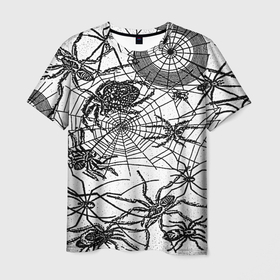 Мужская футболка 3D с принтом Пауки и паутина в Тюмени, 100% полиэфир | прямой крой, круглый вырез горловины, длина до линии бедер | Тематика изображения на принте: 