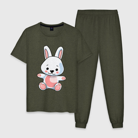 Мужская пижама хлопок с принтом Кролик твой в Тюмени, 100% хлопок | брюки и футболка прямого кроя, без карманов, на брюках мягкая резинка на поясе и по низу штанин
 | 