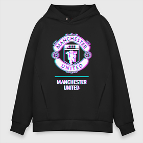 Мужское худи Oversize хлопок с принтом Manchester United FC в стиле glitch в Новосибирске, френч-терри — 70% хлопок, 30% полиэстер. Мягкий теплый начес внутри —100% хлопок | боковые карманы, эластичные манжеты и нижняя кромка, капюшон на магнитной кнопке | Тематика изображения на принте: 