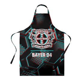 Фартук 3D с принтом Bayer 04 FC в стиле glitch на темном фоне в Петрозаводске, 100% полиэстер | общий размер — 65 х 85 см, ширина нагрудника — 26 см, горловина — 53 см, длина завязок — 54 см, общий обхват в поясе — 173 см. Принт на завязках и на горловине наносится с двух сторон, на основной части фартука — только с внешней стороны | 