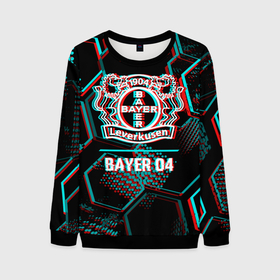 Мужской свитшот 3D с принтом Bayer 04 FC в стиле glitch на темном фоне , 100% полиэстер с мягким внутренним слоем | круглый вырез горловины, мягкая резинка на манжетах и поясе, свободная посадка по фигуре | 