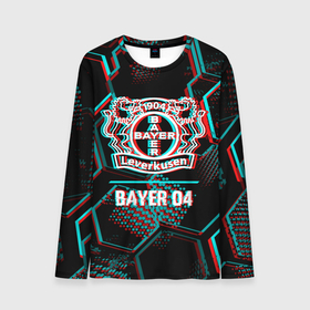Мужской лонгслив 3D с принтом Bayer 04 FC в стиле glitch на темном фоне в Курске, 100% полиэстер | длинные рукава, круглый вырез горловины, полуприлегающий силуэт | Тематика изображения на принте: 