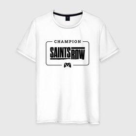 Мужская футболка хлопок с принтом Saints Row gaming champion: рамка с лого и джойстиком , 100% хлопок | прямой крой, круглый вырез горловины, длина до линии бедер, слегка спущенное плечо. | 