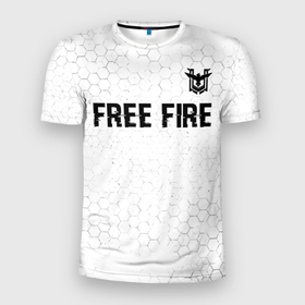 Мужская футболка 3D Slim с принтом Free Fire glitch на светлом фоне: символ сверху в Петрозаводске, 100% полиэстер с улучшенными характеристиками | приталенный силуэт, круглая горловина, широкие плечи, сужается к линии бедра | 