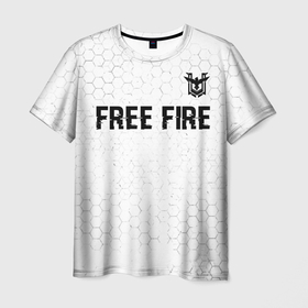 Мужская футболка 3D с принтом Free Fire glitch на светлом фоне: символ сверху в Курске, 100% полиэфир | прямой крой, круглый вырез горловины, длина до линии бедер | 