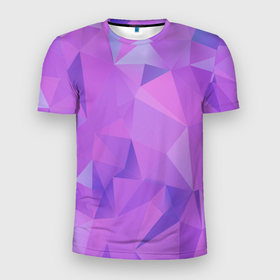 Мужская футболка 3D Slim с принтом Абстракция:сиреневые и фиолетовые геометрические фигуры в Тюмени, 100% полиэстер с улучшенными характеристиками | приталенный силуэт, круглая горловина, широкие плечи, сужается к линии бедра | 