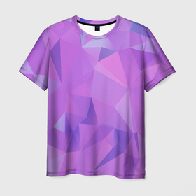 Мужская футболка 3D с принтом Абстракция:сиреневые и фиолетовые геометрические фигуры в Тюмени, 100% полиэфир | прямой крой, круглый вырез горловины, длина до линии бедер | 