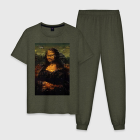 Мужская пижама хлопок с принтом Мона Лиза абстракция в Белгороде, 100% хлопок | брюки и футболка прямого кроя, без карманов, на брюках мягкая резинка на поясе и по низу штанин
 | 