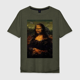 Мужская футболка хлопок Oversize с принтом Мона Лиза абстракция в Санкт-Петербурге, 100% хлопок | свободный крой, круглый ворот, “спинка” длиннее передней части | Тематика изображения на принте: 