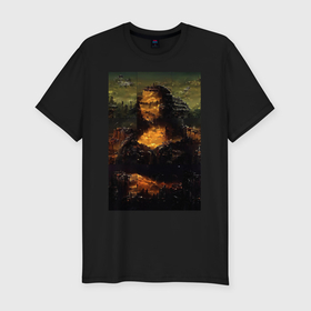 Мужская футболка хлопок Slim с принтом Мона Лиза абстракция в Санкт-Петербурге, 92% хлопок, 8% лайкра | приталенный силуэт, круглый вырез ворота, длина до линии бедра, короткий рукав | Тематика изображения на принте: 