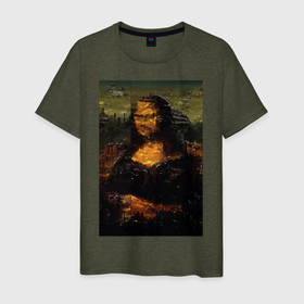 Мужская футболка хлопок с принтом Мона Лиза абстракция в Екатеринбурге, 100% хлопок | прямой крой, круглый вырез горловины, длина до линии бедер, слегка спущенное плечо. | 