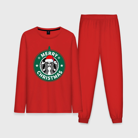 Мужская пижама хлопок (с лонгсливом) с принтом Счастливого Рождества Starbucks ,  |  | 