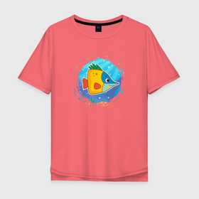 Мужская футболка хлопок Oversize с принтом Мультяшная морская рыбка в Санкт-Петербурге, 100% хлопок | свободный крой, круглый ворот, “спинка” длиннее передней части | Тематика изображения на принте: 