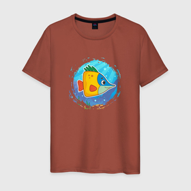 Мужская футболка хлопок с принтом Мультяшная морская рыбка в Санкт-Петербурге, 100% хлопок | прямой крой, круглый вырез горловины, длина до линии бедер, слегка спущенное плечо. | Тематика изображения на принте: 