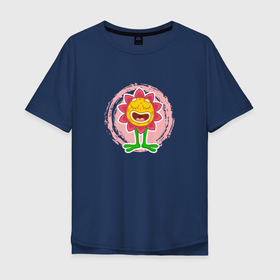 Мужская футболка хлопок Oversize с принтом Мультяшный поющий цветок в Санкт-Петербурге, 100% хлопок | свободный крой, круглый ворот, “спинка” длиннее передней части | Тематика изображения на принте: 
