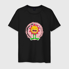 Мужская футболка хлопок с принтом Мультяшный поющий цветок в Санкт-Петербурге, 100% хлопок | прямой крой, круглый вырез горловины, длина до линии бедер, слегка спущенное плечо. | Тематика изображения на принте: 
