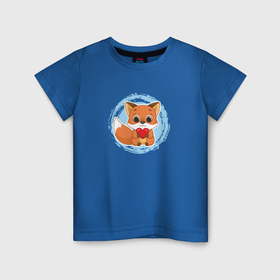 Детская футболка хлопок с принтом Мультяшный лисёнок с сердцем в Санкт-Петербурге, 100% хлопок | круглый вырез горловины, полуприлегающий силуэт, длина до линии бедер | Тематика изображения на принте: 