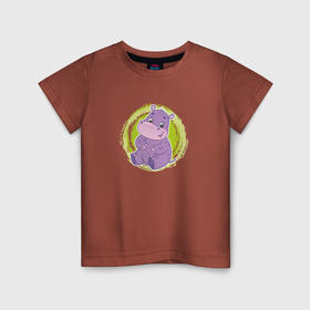 Детская футболка хлопок с принтом Мультяшный  бегемотик в Санкт-Петербурге, 100% хлопок | круглый вырез горловины, полуприлегающий силуэт, длина до линии бедер | 