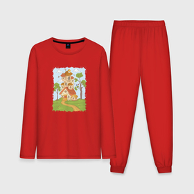 Мужская пижама хлопок (с лонгсливом) с принтом Мультяшный домик в лесу ,  |  | Тематика изображения на принте: 